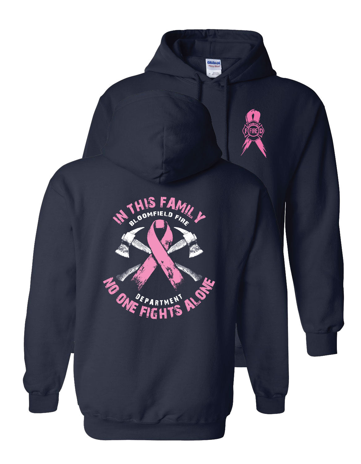 Gildan Heavy Blend Navy Blue Hooded Sweatshirt - Breast Cancer Awareness